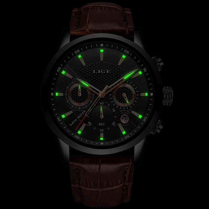 LIGE – montre-bracelet en cuir étanche pour hommes, nouvelle marque de luxe, style militaire, Sport, à Quartz, avec boîte