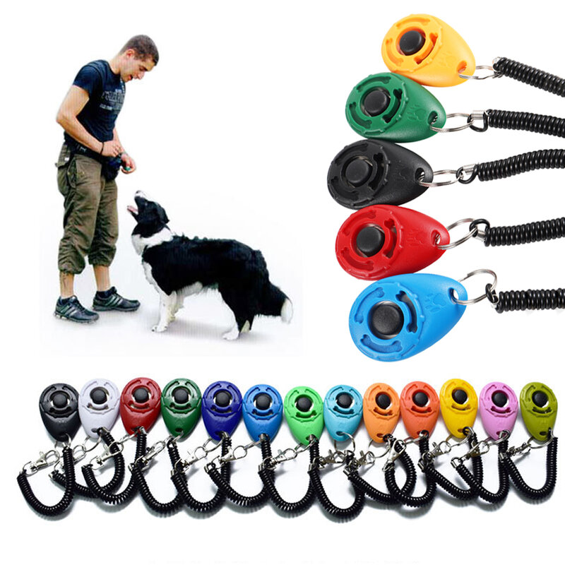 Clicker de entrenamiento para perros y gatos, herramientas de ayuda de entrenamiento de plástico, correa de muñeca ajustable, llavero de sonido, suministros para perros
