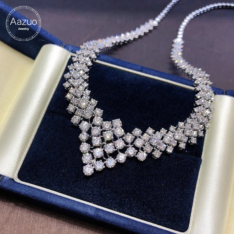Aazuo-18K Ouro e Ouro Branco Real Colar De Diamante Para Mulheres, Cadeia Grande De Luxo, Presente De Casamento, Luxo, Au750, 10.0ct