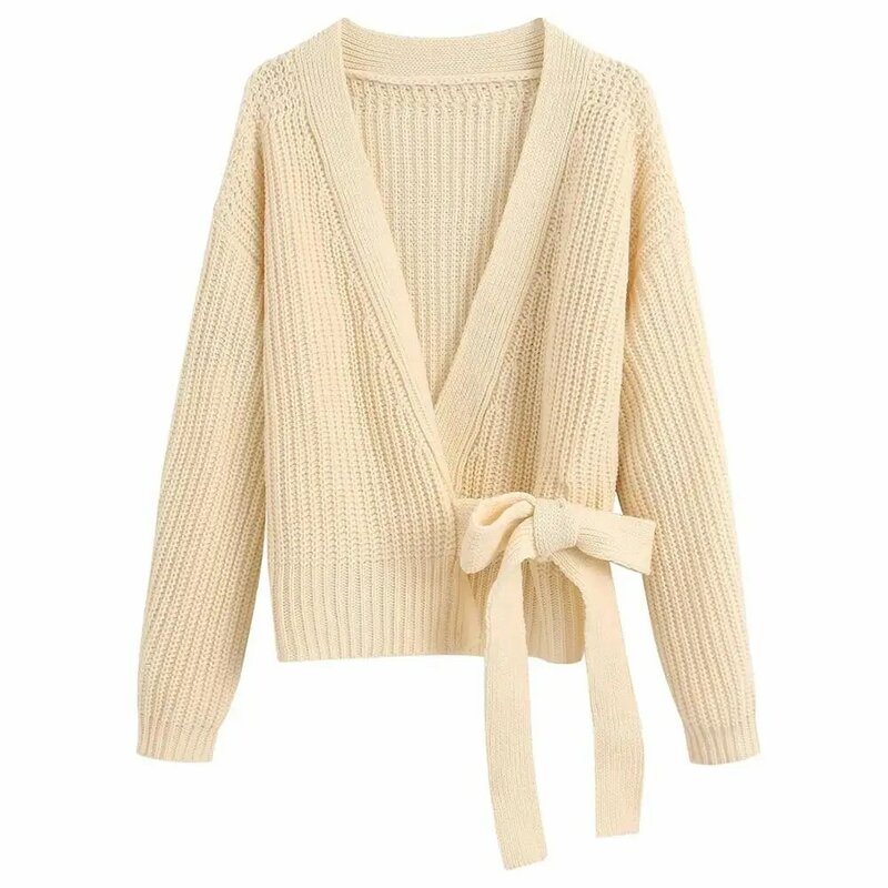 Withered 2020 england simple solid vintage kimono sashes bandage loose short knitting jackets cardigans women sweater women tops