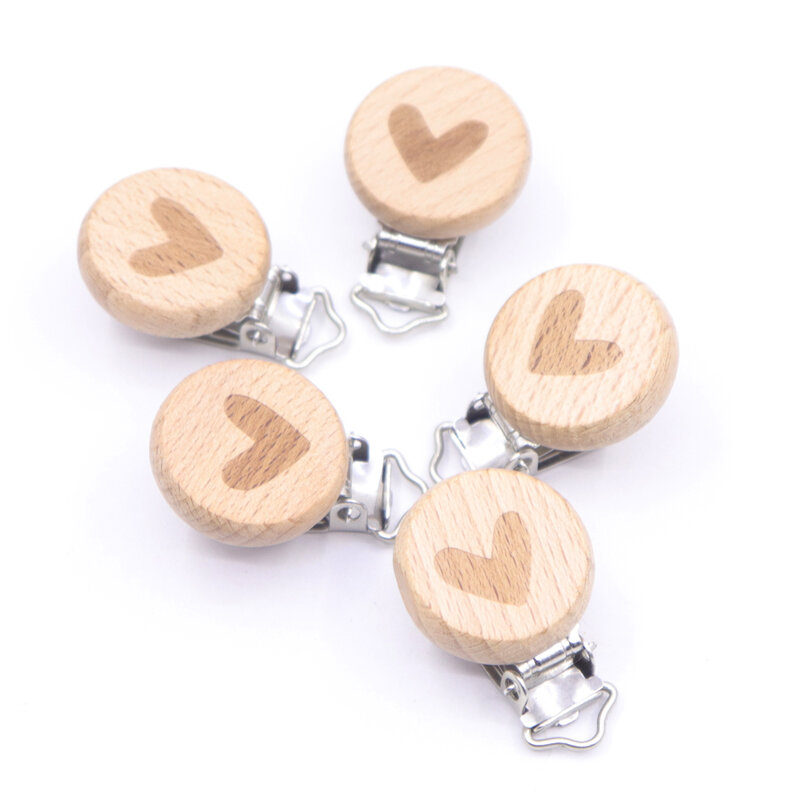 10pcse bella catena di ciuccio in legno di faggio naturale clip di ciuccio per bambini accessori per clip fittizie fai-da-te