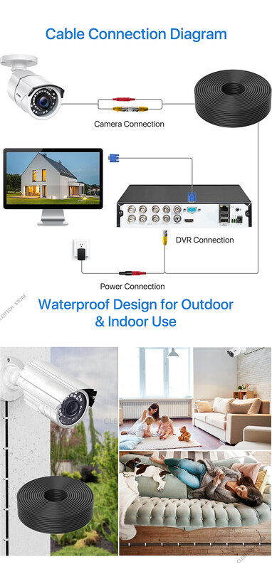 CABLE de extensión AHD CCTV de cobre con BNC + DC 2 en 1, CABLE de vídeo + alimentación HD, 5m, 10m, 15m, 20m, 30m, 50m, envío gratis