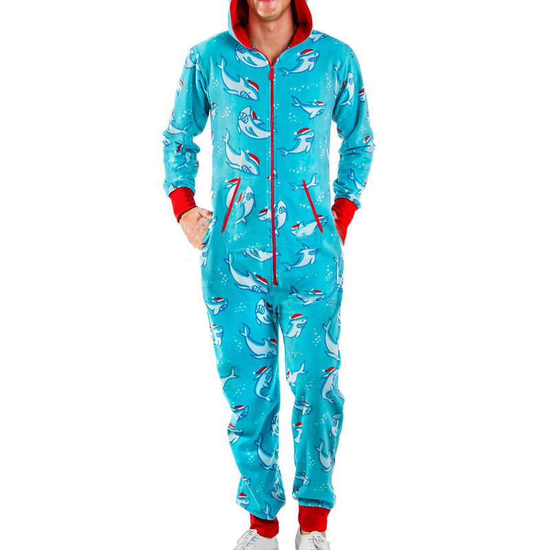 Jodimitty-Pijama de manga larga para hombre, Otoño Invierno, cálido, Navidad, alce, estampado de muñeco de nieve, mono, ropa de dormir de algodón de ocio, ropa suave
