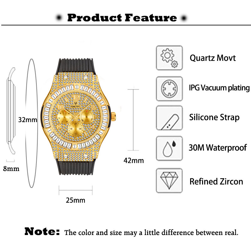 Dropshipping 2022 orologi da uomo in oro 18 carati ghiacciato diamante moda orologio al quarzo uomo impermeabile Hip Hop orologio da polso uomo Chrono XFCS