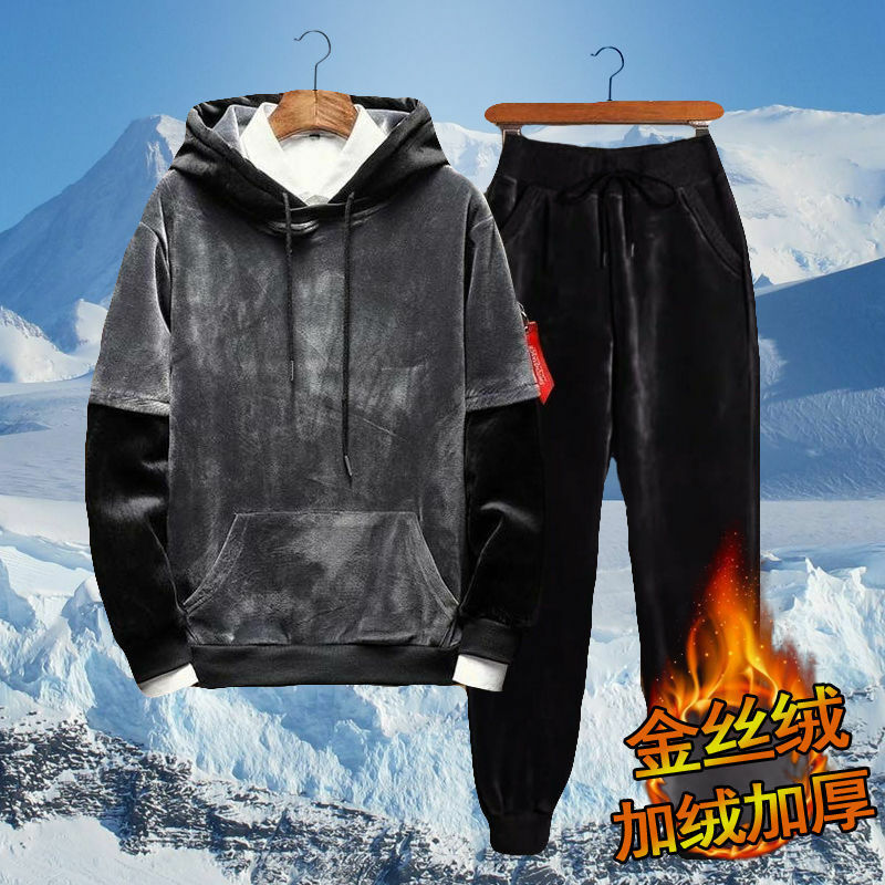2020 inverno Plus Size uomo Casual caldo tuta in pile con cerniera cappotto con cappuccio pantaloni con coulisse 2 pezzi set abbigliamento uomo