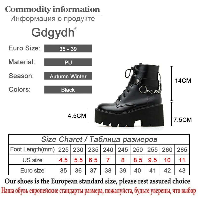 Gdgydh جديد مثير سلسلة النساء أحذية جلدية الخريف كتلة كعب القوطية الأسود الشرير نمط أحذية منصة الأحذية الإناث عالية الجودة