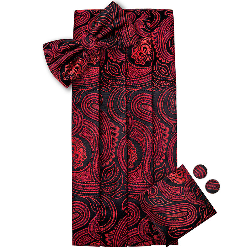 Hi-tie-Conjunto de pajarita de diseñador de lujo para hombre, corsé de esmoquin Formal, cinturón elástico, faja de boda, color rojo Paisley, YF-2006
