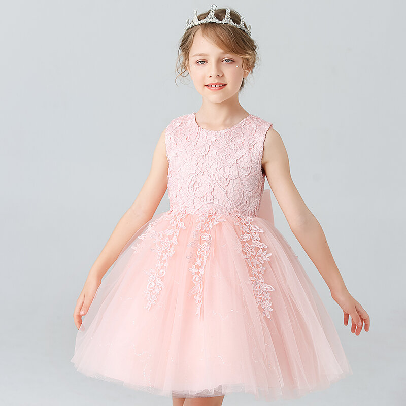 Dziewczęca sukienka dla księżniczki dzień dziecka urodziny koronkowa spódnica bąbelkowa letnia stylowa sukienka