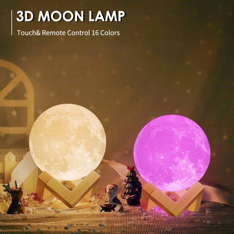Multi-Color LED Moon Lamp, 3D Print Sphere Lamp, ajustável Night Light, Brilho, USB Charge, Decorações de Natal, Home Room