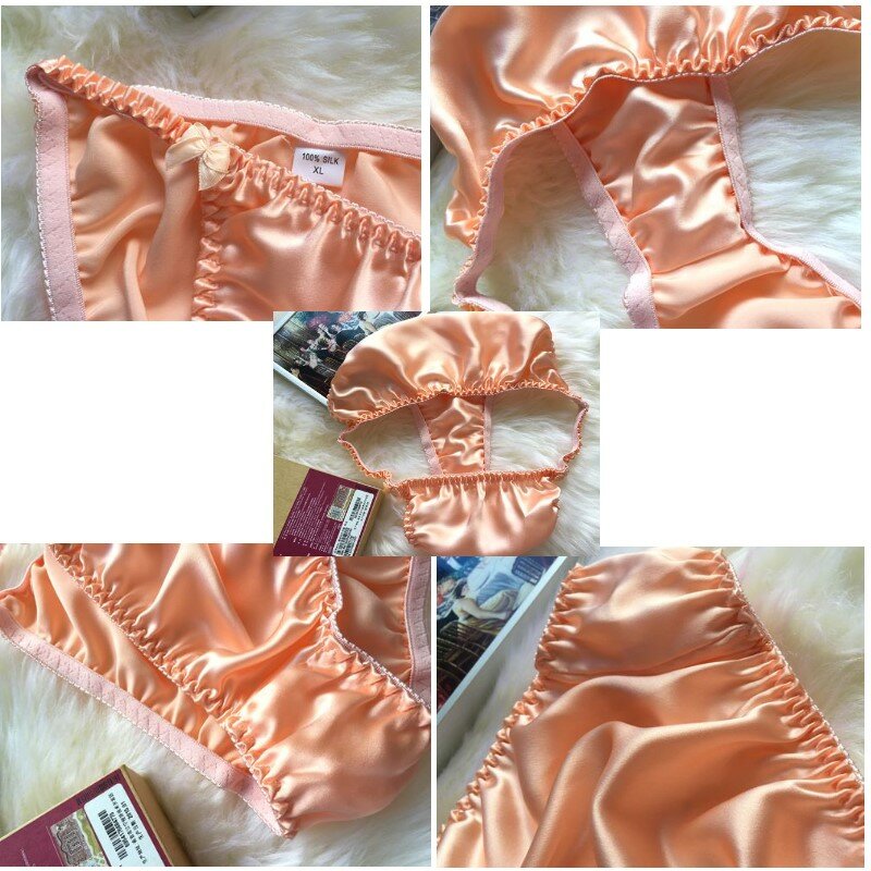 5 Buah Pakaian Dalam Bikini Low-Rise Sutra Murni Wanita Lingerie Celana Dalam Intim Wanita Thongs Tanga Warna Pastel Pink Putih