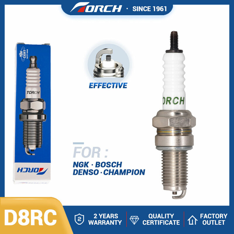 Screw Type Normal Spark Plug TORCH D8RC Replace for Candle DR8EA DR8ES Denso X24ESR-U YAMAHA 94703-00333 SUZUKI 09482-00399