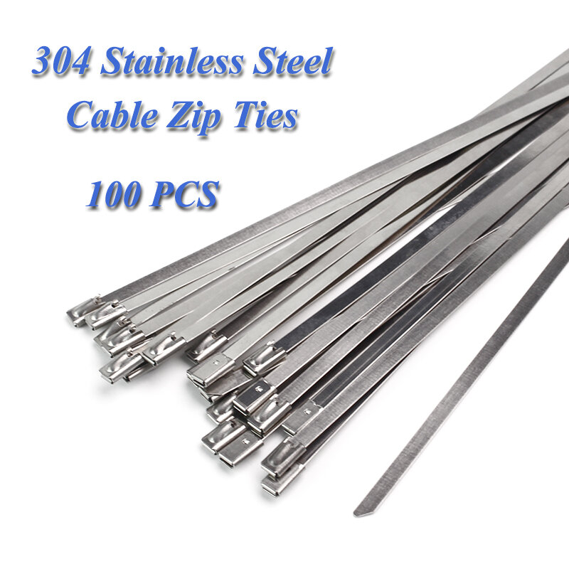 100 sztuk uniwersalny kabel blokujący zamek metalowy opaski kabel ze stali nierdzewnej obejmy zamek metalowy-wydech Wrap Coated