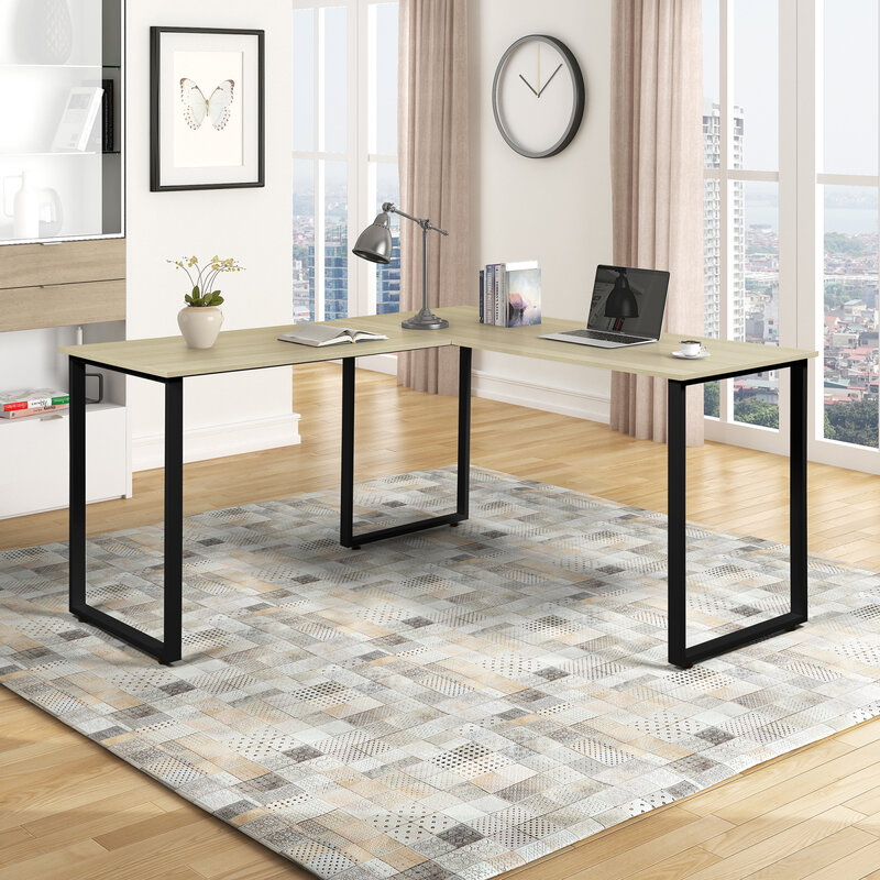 Alta qualidade em forma de l mesa do computador mesa de madeira faia cor perna ajustável mesa de escritório do computador