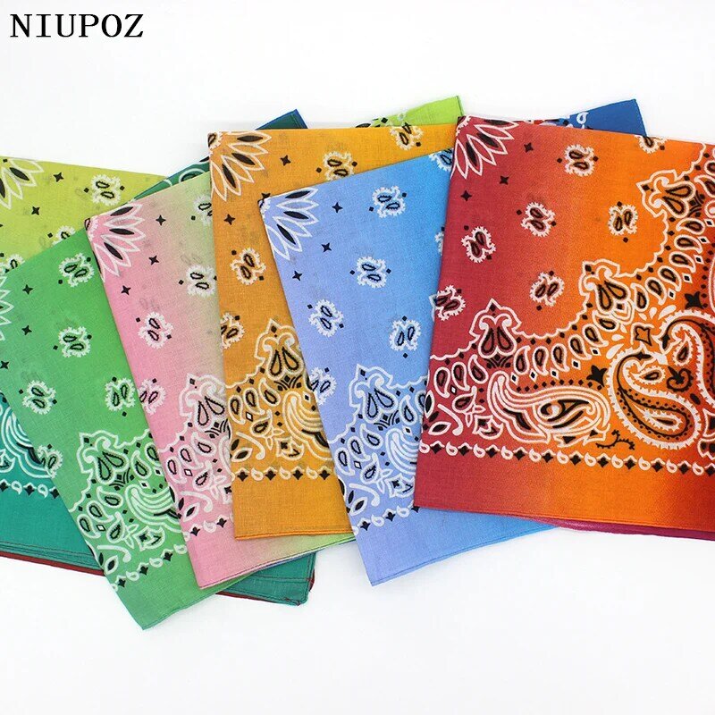 Nuova moda Hip Hop 100% cotone Bandana sciarpa quadrata colore sfumato Paisley fascia stampata per donne/uomini/ragazzi/ragazze