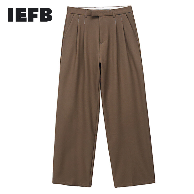 IEFB-Pantalones rectos para hombre, ropa informal, holgada, pierna ancha, Vintage, cintura alta, a la moda, combina con todo, Otoño, nuevo, 9Y1937