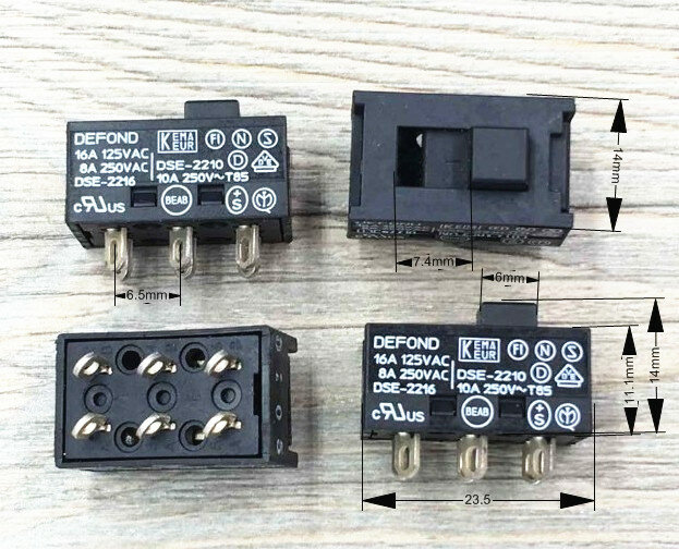 Interruptor de palanca de Hong Kong DSE-2210 2216, 2 engranajes, 6 pies, doble fila, 16A, interruptor de alimentación deslizante, dos engranajes