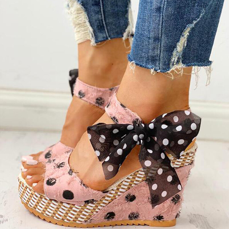 INS New Sweet Polka Dot Leisure Women Wedges Shoes 2020 Summer Sandals Woman Casual Date Party Platform High Heels Shoes Woman