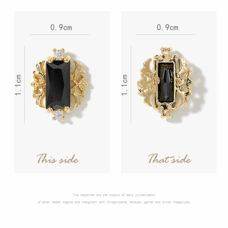 Strass de luxe en cristal de Zircon noir, pendentif d'accès en alliage d'or, décorations artistiques, ornements de bijoux à la mode, 2 pièces