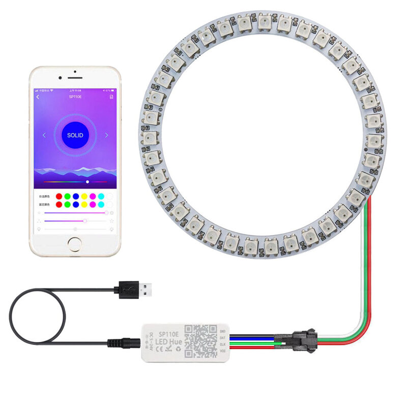 WS2812B 8/16/24/35/45LEDs Pixel Ring SP110E Controller USB Kit RGB Ring Individul AddressabIe WS2812 IC BuiIt-in Lights DC5V