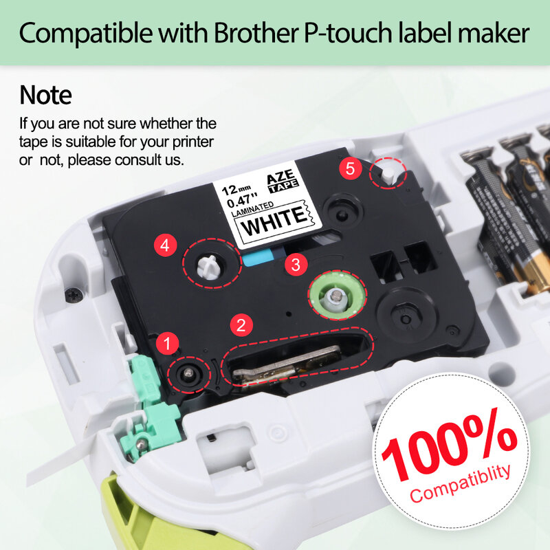 Cinta de etiquetas 3-20PK tz231 tz631 Compatible con Brother, 12mm, 0,47 laminada para impresora de etiquetas PTH110, PTD210, P710BT, E110V