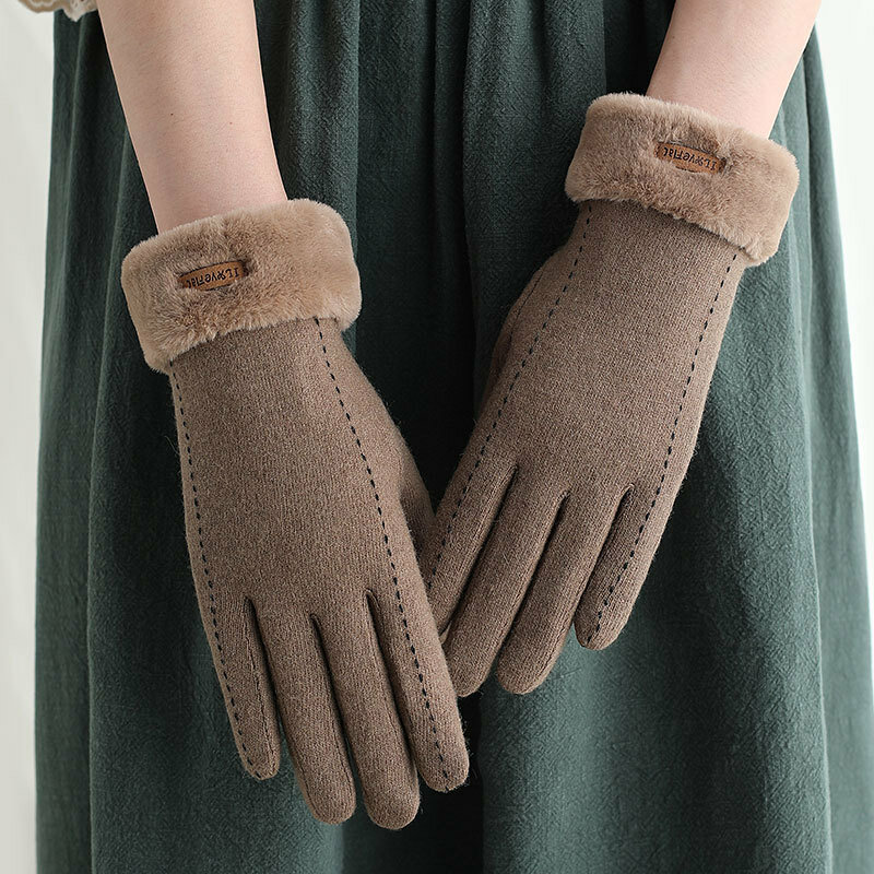 女性の冬のウールカシミヤタッチスクリーン保温手袋高品質厚みエレガントキュートラブリー女性ぬいぐるみ手首手袋