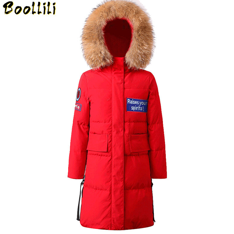 Boollili pato branco para baixo jaqueta feminina casaco de inverno real gola de pele de guaxinim coreano puffer jaqueta feminina quente parka