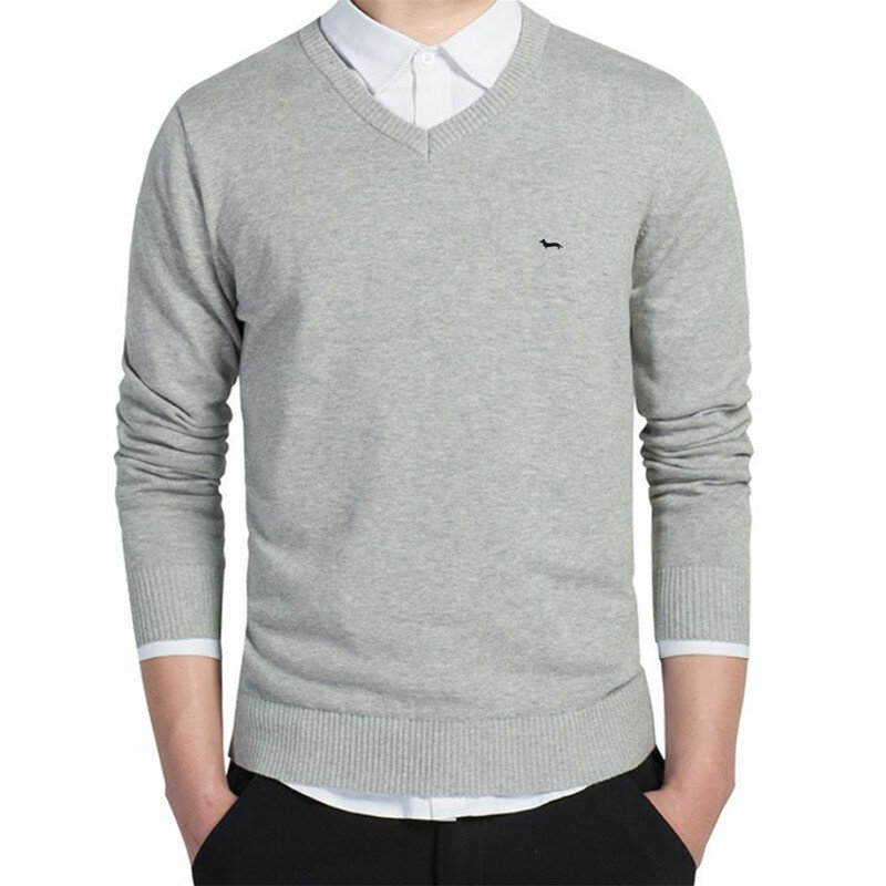 New Winter Brand Men Casual V-Neck Solid Keep Warm Sweater 100%Cotton  Harmont Embroidery Long Sleeve Blaine Sweaters