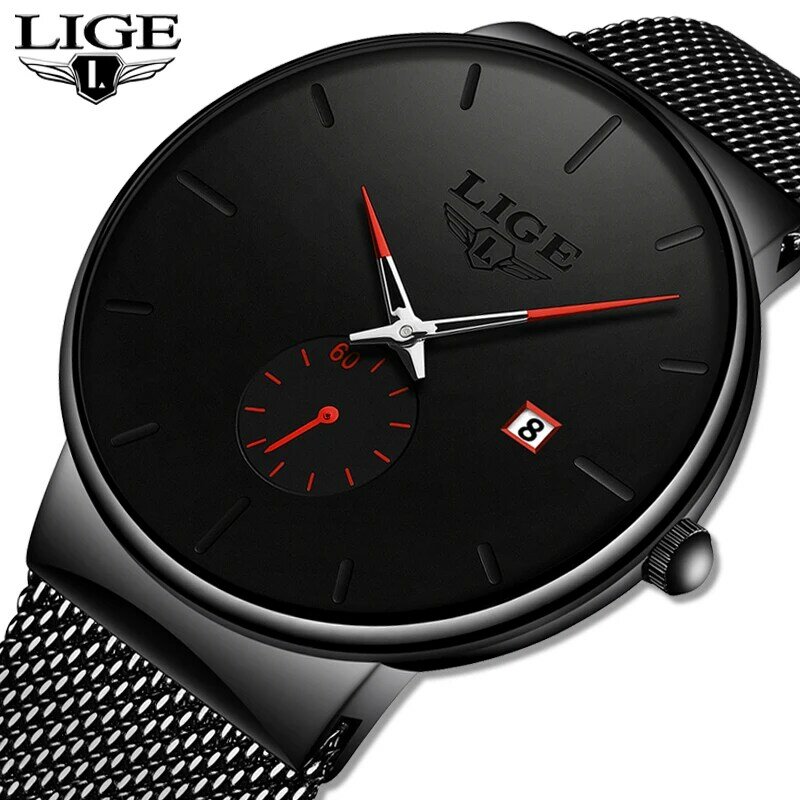 LIGE-쿼츠 스포츠 남성 시계, 최고 브랜드 럭셔리 유명 드레스 패션 시계, 남성 유니섹스 울트라 씬 손목 시계