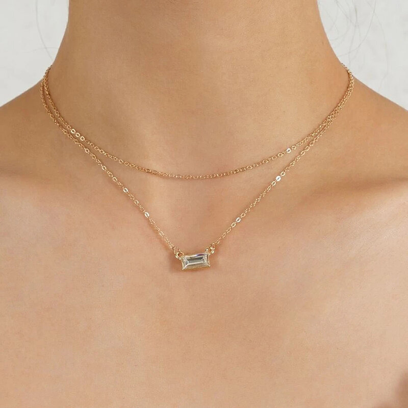 YWZIXLN – collier à pendentif rectangulaire en cristal pour femmes, bijou élégant tendance, couleur dorée, à la mode, vente en gros, 2021, N0269