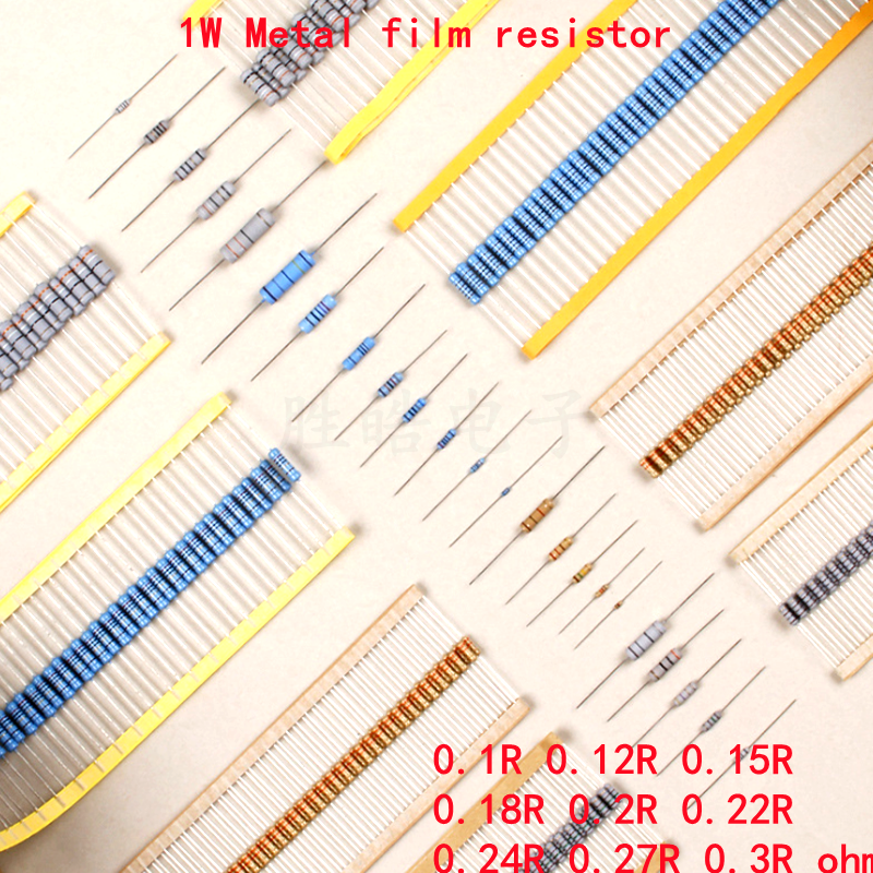 20pcs 1W filme De Metal resistor 1% 0.1R 0.12R 0.15R 0.18R 0.2R 0.22R 0.24R 0.27R 0.3R 0.1 0.12 0.15 0.18 0.2 0.22 0.24 0.27 0.3 ohm