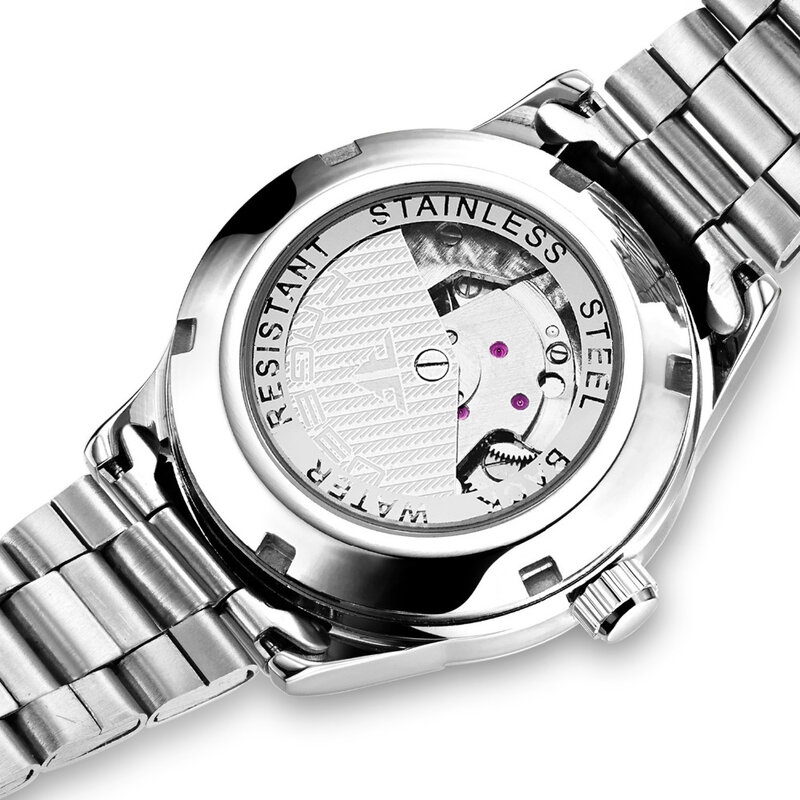 FNGEEN Luxury นาฬิกาผู้หญิงสแตนเลส Diamond Dial Auto วันที่ Automatic Mechanical นาฬิกาสีชมพูสง่างามหญิงนาฬิกา reloj mujer