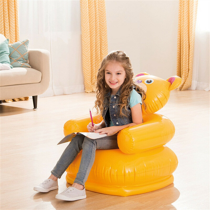 Sofá inflable portátil con dibujos de animales para niños, asiento de oso tigre para chico de 3 a 8 años, sillas de PVC para bebés