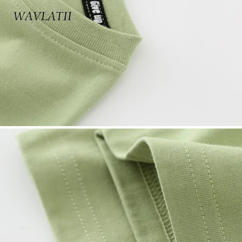 WAVLATII 2022 новые женские футболки из 100% хлопка женские зеленые модные уличные футболки большого размера с короткими рукавами топы на лето WT2201