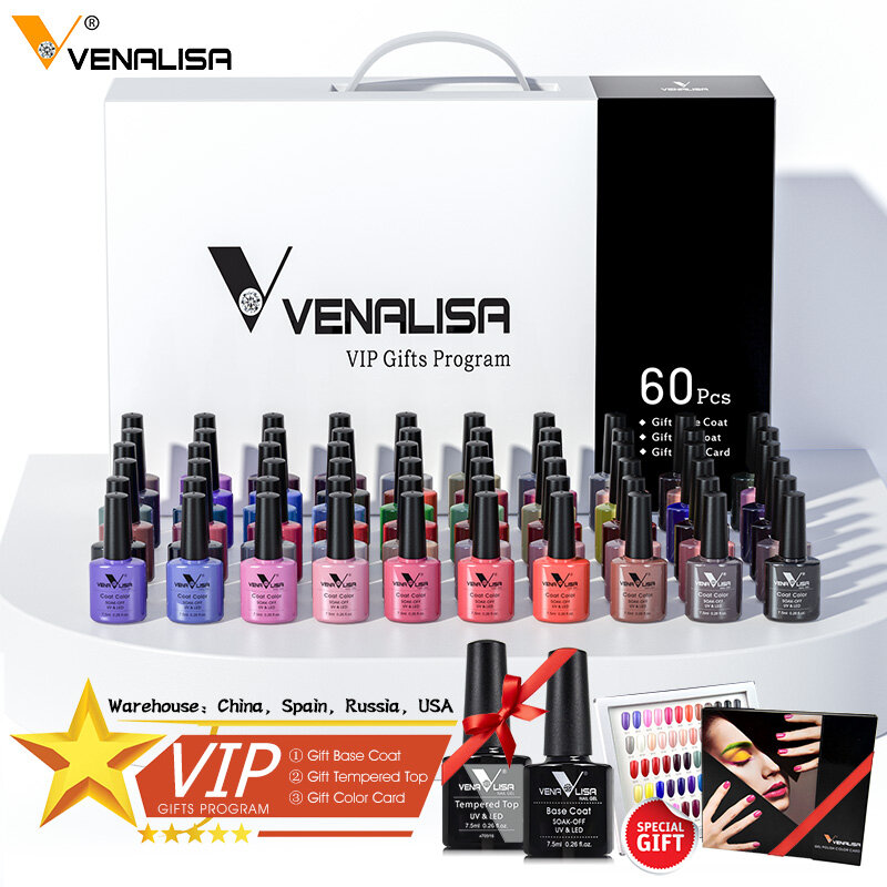Venalisa-Esmalte Gel Glitter Color, Nail Art, Top Coat de Manicure, Esmalte de imersão, Verniz Gel UV, 60 cores, 7,5 ml