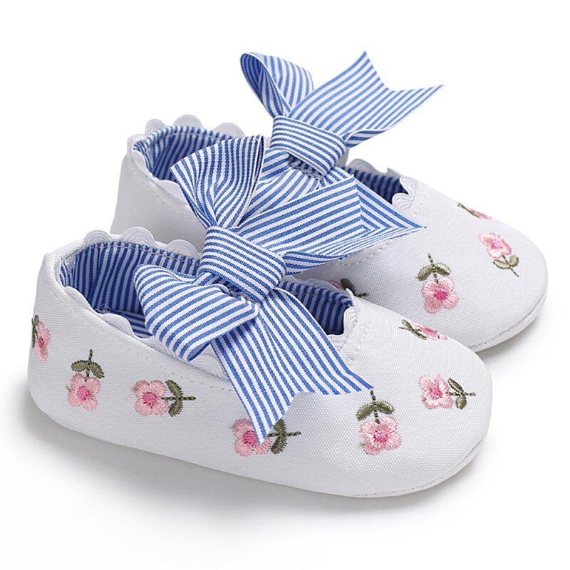 Sapatos de meninas para bebês recém-nascidas, calçados da moda para caminhantes com laço estampado, cabelo listrado para meninas