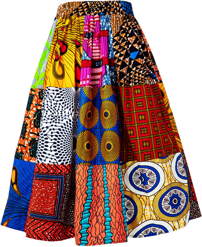 African Women's Skirt Elastic Dashiki Print Cotton Splicing Skirt African Women's Daily Casual Fashion African Women's Skirt