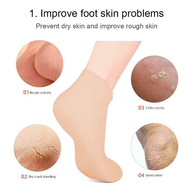 Calcetines de silicona para el cuidado de los pies, Gel hidratante para el talón, protectores finos para el cuidado de la piel de los pies, herramienta para el cuidado de los pies agrietados, 2 uds.