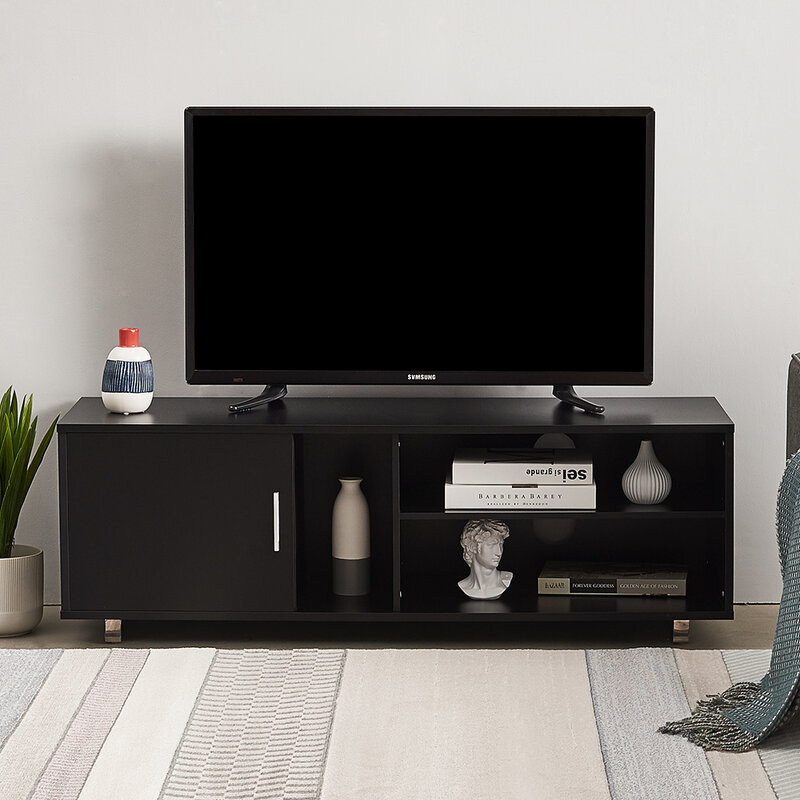 파나마 거실 120cm TV 스탠드 유닛 스토리지 콘솔 TV 캐비닛 거실 용 2 개의 선반 침실 화이트/블랙