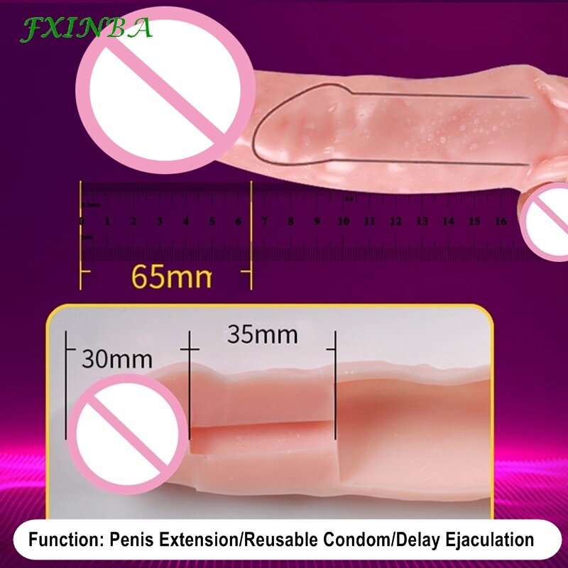 Fxinba ปลอกขยายขนาดอวัยวะเพศชายเหมือนจริง14-27ซม. เซ็กซ์ทอยผู้ชายใช้ซ้ำได้