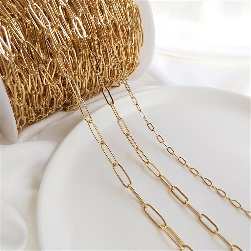 14K Gold Plating Square chain Oval O chain DIY bracelet necklace material jewelry loose chain accessories