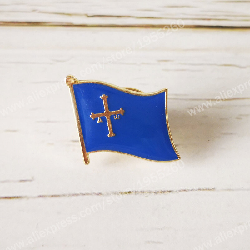 Asturias Flag Lapel Pins Spain Provincial Nationalities Region Brooch Crystal Epoxy Metal Enamel Badge