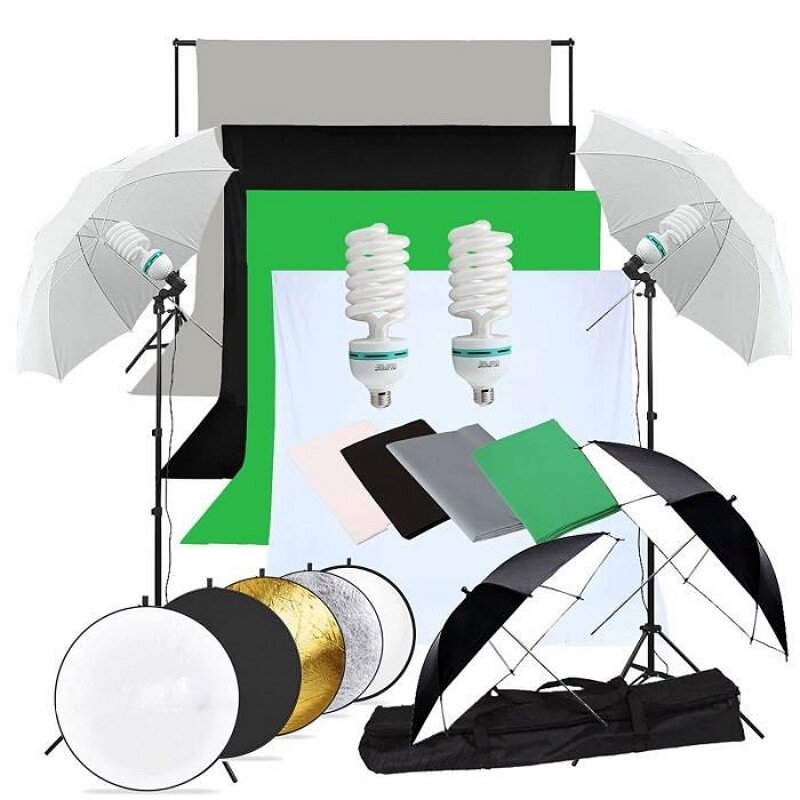ZUOCHEN-사진 스튜디오 LED 소프트 박스 우산 조명 키트, 배경 지원 스탠드 4 색 배경 사진 비디오 촬영