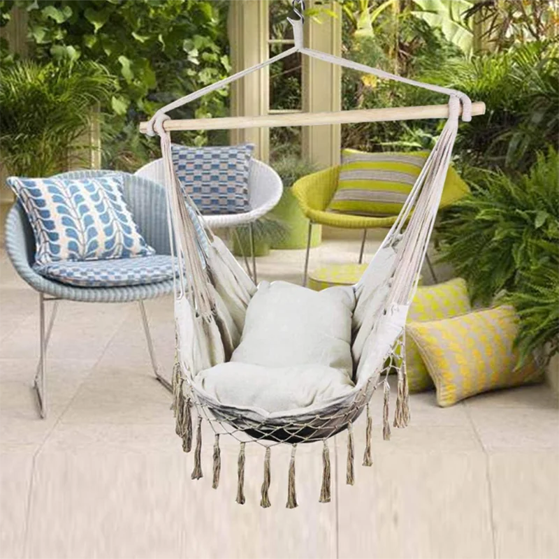 Подвесное садовое кресло-гамак с кистями, максимальная нагрузка 150 кг, портативный дорожный гамак для кемпинга, подвесное кресло-качалка дл...