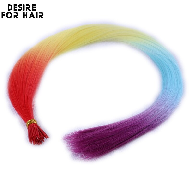 desire for hair 100strands 22inch 1g Rainbow color ombre heat resistant synthetic i tip micro ring hair extensions for party