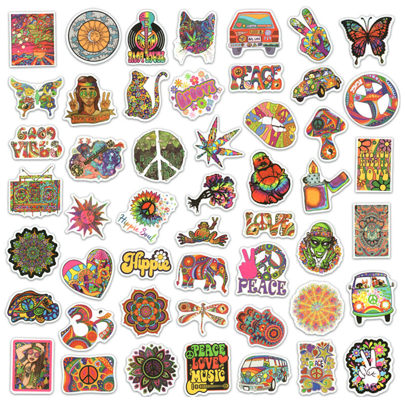 10/30/50PCS Hippie Art สติกเกอร์ประสาทหลอนสำหรับกระเป๋าเดินทางโน๊ตบุ๊คสเก็ตบอร์ดตู้เย็นแล็ปท็อปของเล่นคลาสสิก Decals Graffiti สติกเกอร์ F3