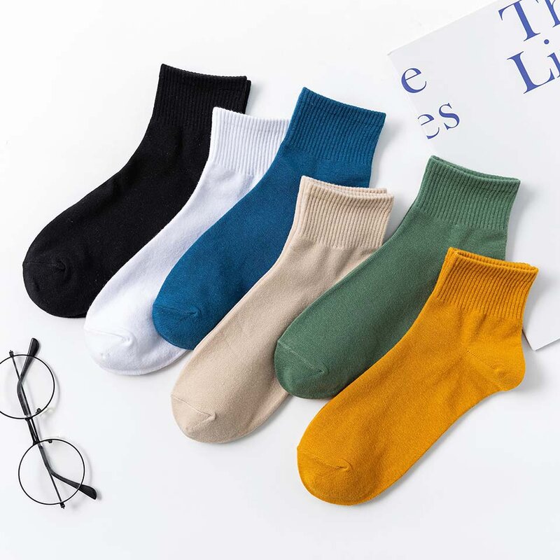 Calcetines tobilleros de algodón para hombre, calcetines cortos transpirables para hombre, calcetines negros informales, calcetín deportivo blanco, 5 pares