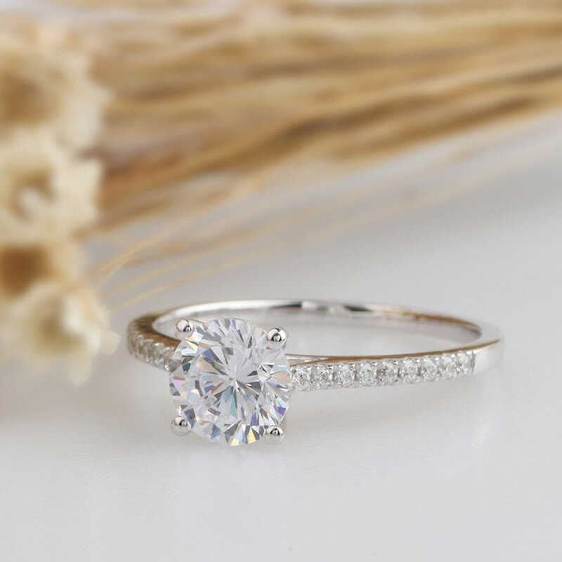 Cxsagemy-女性用のブリリアントモアッサナイトの婚約指輪,585ホワイトゴールド14k,1カラット,6.5mm,結婚記念日ギフト