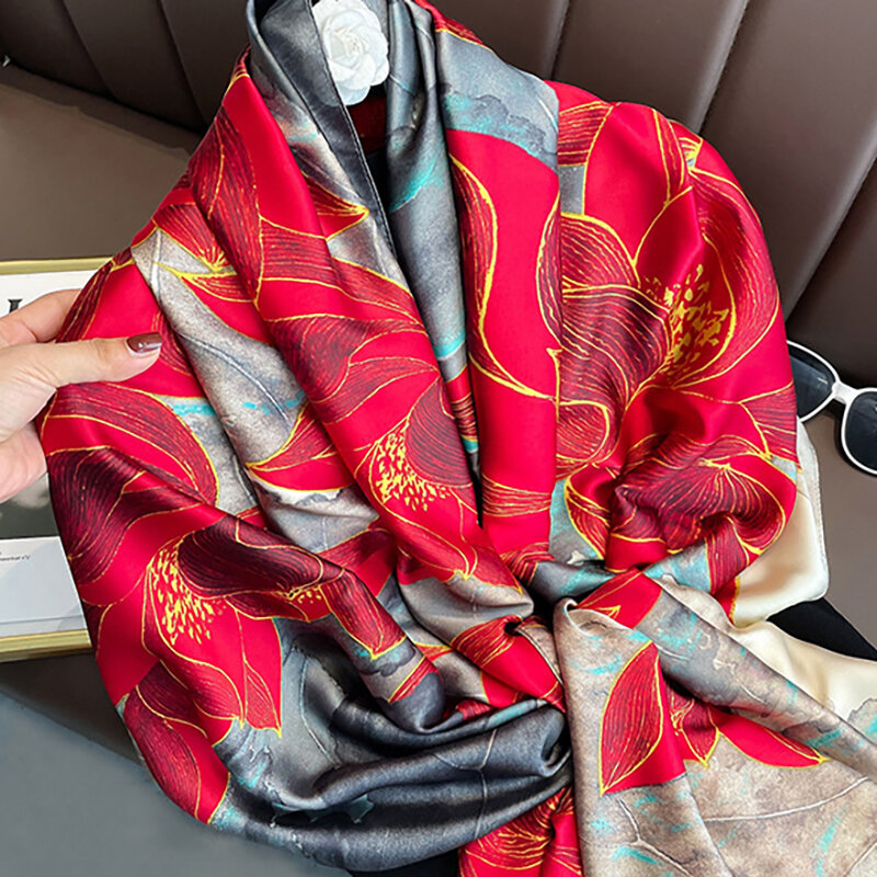 Châle imprimé floral pour femmes, Long foulard de plage, en mousseline de soie, style rétro, imitation Pashmina, Bandana, 2023