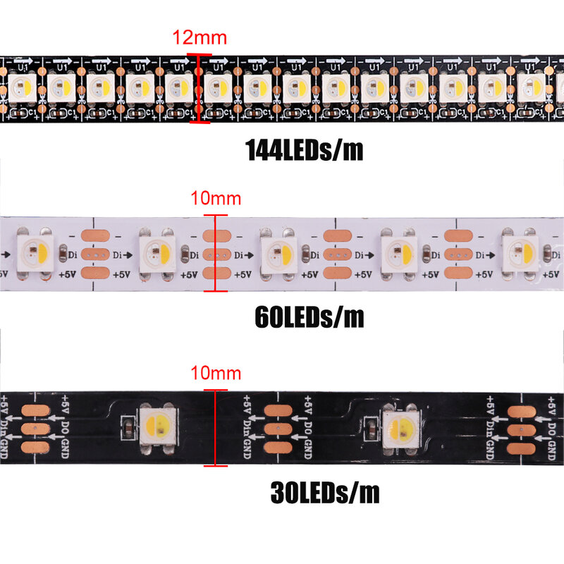 Fita LED endereçável individual, semelhante WS2812B, DC5V, SK6812, RGBW, RGBWW, RGBNW WWA, 4 em 1, 1m, 2m, 5m, 30, 60, 144 LEDs