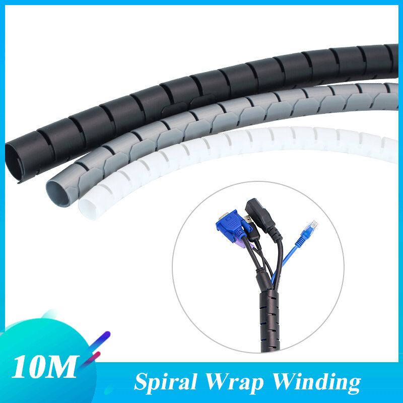 Organizador de Cable de protección, espiral envuelto sinuoso, Protector de Cable, cubierta de tubo, envoltura en espiral, 8/10/12/16/22mm, 10m